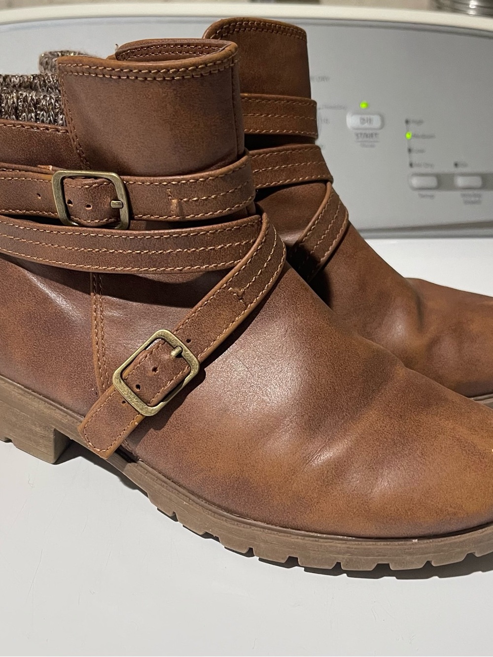 wonder nation Brown Buckle Ankle Boots for Kids